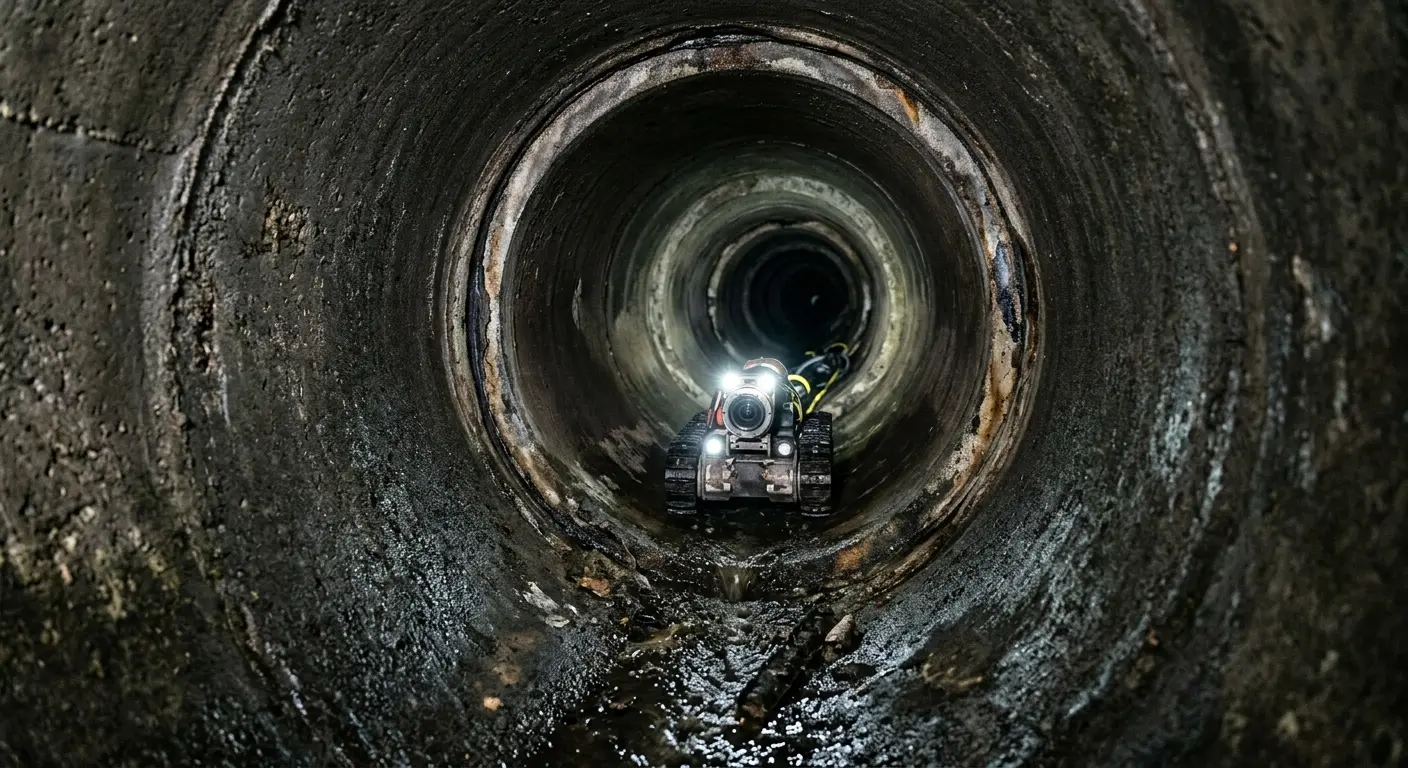 Robotic sewer camera inspecting pipe interior for Drain Snake Service in Belen