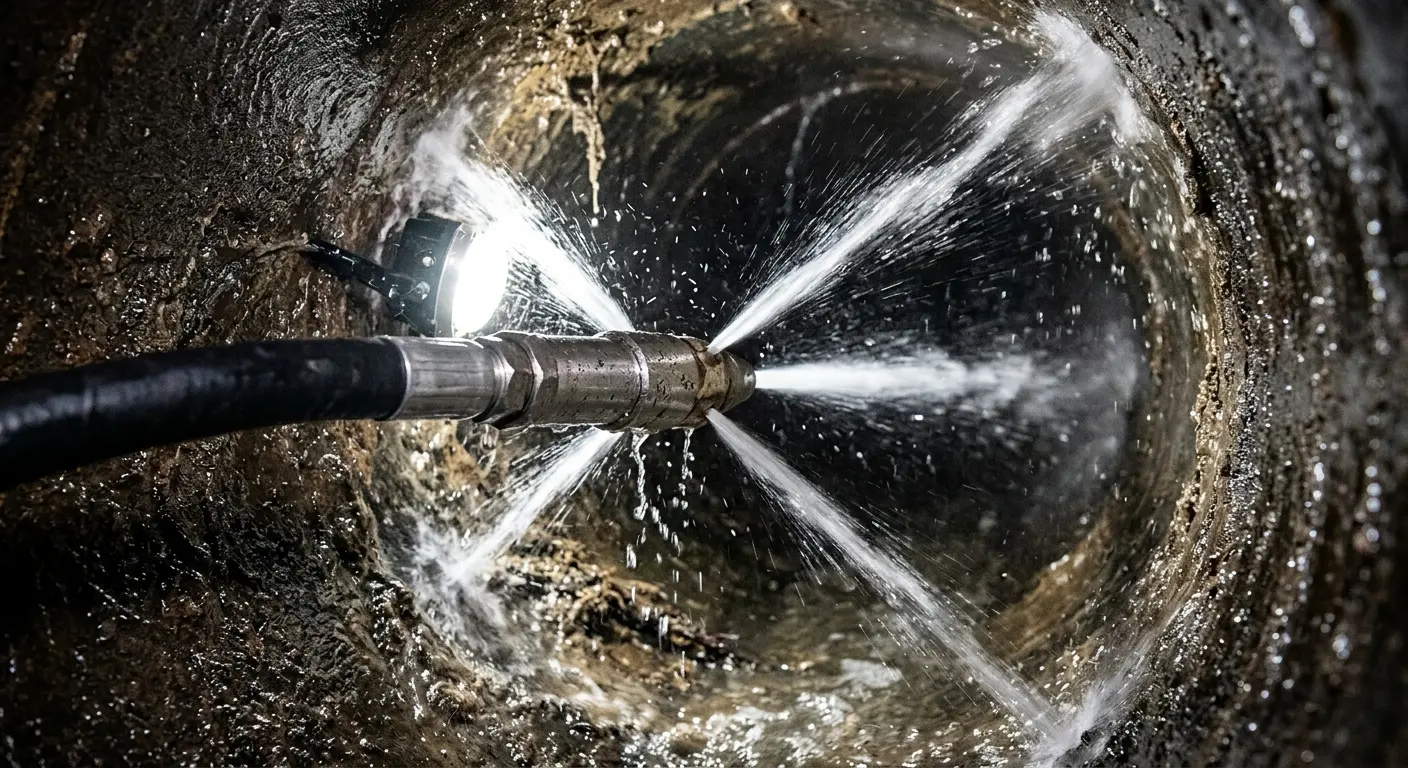 High-pressure hydro jetting nozzle cleaning sewer pipe for Sewer Line Relining in Belen